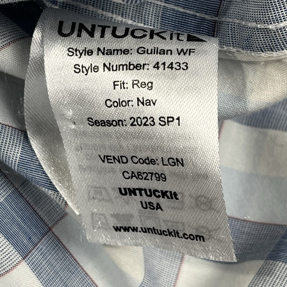 🇺🇲 Untuckit Mens 100% Cotton Wrinkle Free Shirt 3XL Blue White Plaid - Picture 4 of 8